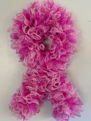 breast cancer awareness wreath, pink deco mesh ribbon