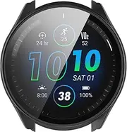 MOTONG PC Full Coverage Protective Watch Case Cover Tempered Glass Screen Protector Compatible with Garmin Forerunner 965(PC Black)