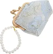 [DEARMAMY] Authentic Chinese Brocade Coin Purse Vintage Embroidered Handbag Pearl Trim Small Change Wallet Stylish Evening Bag Bridal Pouch