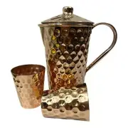 Authentic Mexican Craft Copper Set: 1 Pitcher, 2 Tumblers, Deep Hammering, Shiny