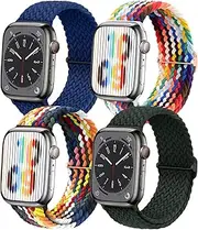 4 pack Braided for Apple Watch Band 44mm 40mm 49mm 45mm 46mm 41mm 38mm 42mm Women Men,Solace Bands Stretchy Nylon Sport Strap WristBand for Apple Series 10/9/ultra 2/SE 2/8/ultra/7/SE/6/5/4/3/2/1,iWatch Bands