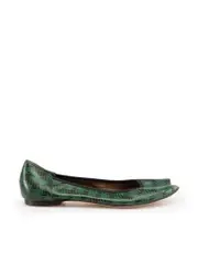 Green Leather Checkered Peep Toe Flats