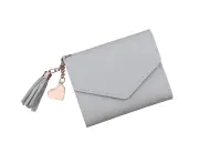 Small Compact Wallet for Women with ID Window Card Holder Minimalist Ladies Mini Purse Fold Over Womens Girls Slim Wallets with Tassel(Light Grey)