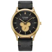 Citizen Eco Drive Disney Mickey Mouse Leather Gold Tone Quartz Watch BV1132-16W