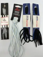 Foot Locker 1990’s Shoe Laces 4 Pair 2 36” Black & 2 54” Grey And White/Blue