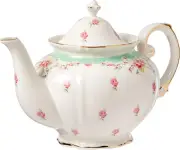 Green 5-Cup Gracie China Vintage Rose Porcelain Teapot