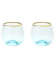 Twine Seaside Aqua Bubble Stemless Wine Glass Set