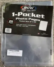 20 BCW 1-Pocket 8x10 Photo Pages Acid Free Archival Quality 3-Ring Binder