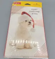 NOS American Greetings Christmas CardS Maltese Puppy Dog 6 Cards & Envelopes Set