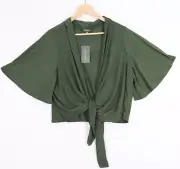 NEW Autograph Womens Shrug Plus Size 16 Green Tie Front Short Sleeve Jacket