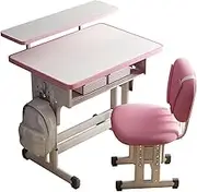 Kids Desk and Chair Set,Height Adjustable Student Writing Desk,School Home Learning Tool for Boys and Girls,Suitable for Writing, Reading, and Drawing (Color : Pink)