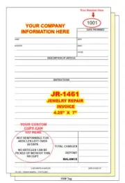 SMALL JEWELRY REPAIR INVOICE RECEIPT WORK ORDER 3 Part Carbonless