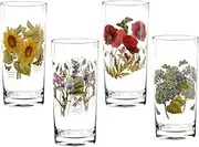 Portmeirion Botanic Garden Highball Glasses | Set of 4 Tall Drinking Glasses | Ideal for Whiskey, Juice, or Cocktails | 15 Oz Whiskey Glasses with Assorted Motifs