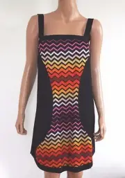 NEW Authentic MISSONI ORANGE LABEL Black Multi-Color ZIG ZAG Dress IT-40 US-4 S
