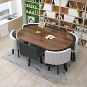 Modern Dining Kitchen Table Set for 6, Conference Reception Table and 6 Chair, Oval Kitchen Table with Upholstered Chair for Dining Room(3)
