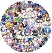 100PCS Cute Magic Moon Transparent Stickers Pack,Magical Witchcraft Sticker with Crystals,Witches,Owls, Potions,Cauldrons,Waterproof Vinyl PET Dreamcatcher Stickers for Scrapbook Party Favors