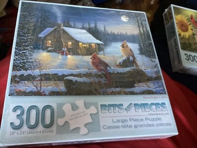 300 Piece Sam Timm Art Puzzle" Moonlight Cabin" Large Format 18"x24" sealed