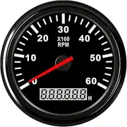 APTPKGDFDK Car 85 Mm Tachometer REV Counter for Outboard Motor Boat Auto Tach Electric Motor 6000 RPM Meter with Hour Meter Red Backlight Temperature Meter(BN-6KL RPM)