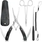 Yinshiang 3 Pcs Portable Fishing Pliers Set with Lanyard, Include Curved Fishing Forceps, Disgorger Fishing, Multi Pliers Tool for Hook Remover, Split Ring, Fishing Men