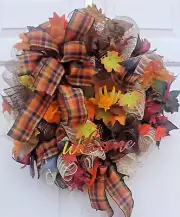Fall Autumn Thanksgiving Wreath Large 24" Handmade Deco Mesh Front Door Decor