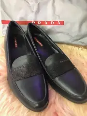 Prada Women’s Black Leather Kitten Heel Loafer Nappa Sport Sz 38 Item#:PRADA