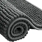 Non Slip Chenille Bath Mat, Extra Soft Bathroom Mat, Super Absorbent Fluffy Bath Mats for Bathroom, Machine-Washable Quick Dry Bath Rug Foot Mat, 16"x24", Dark Grey