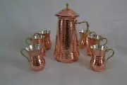 Turkish Traditional Hand Hammered Copper Water Serving Jug Set with Lid 1750ml