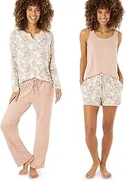 [Eddie Bauer] 4-Piece Print Pajama Set for Women – Long and Short Sleeve Crewneck Tops and Matching Boxers and Joggers