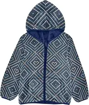 [GuoChe] Girls Sherpa Lined Hoodie Merry Christmas Ethnic Blue Toddler Girls Winter Clothes Navy Blue Zip Sweatshirt 3-10T