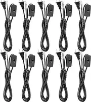Pelopy 10 Packs Lamp Cord with Plug and Switch Light Cord Set 6 Feet Prong Power Cord with Molded Plug Pure Copper Stripped Ends Ready for Wiring 110-220V,50W, Black