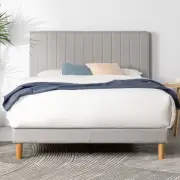 Zinus Queen Upholstered Fabric Platform Bed Frame Tall Headboard - Light Grey