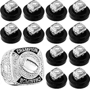 12 Pcs Baseball Championship Ring Baseball Champion Rings Softball Trophy Award Gift with Display Neck Chain and Stand for Tournament or League Baseball Champion Winner