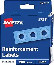 Avery Self-Adhesive Hole Reinforcement Stickers, 1/4" Diameter Hole Punch Reinforcement Labels, Clear, Non-Printable, 200 Labels Total (5721)