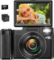 Toiauaha 4K Digital Camera for Photography, Autofocus 48MP 16x Zoom, 3” 180 Degr