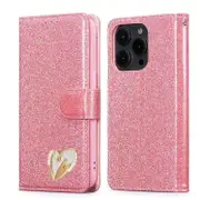 For iPhone 15 Pro Max Glitter Powder Love Leather Phone Case - Rose Red