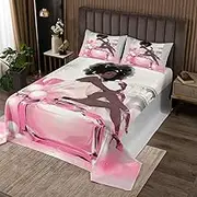 Black Woman Bedspread King Size,High-heels Perfume Paris Eiffel Tower Coverlet Set,Girls Women Room Decor,African American Princess Quilted Coverlet,Pink Grey Romantic Bedding Quilt,2 Pillowcases