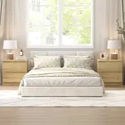 Handleless Bedside Table Light Oak 2 Sets - 2 Drawer Dresser Bundle Modern Nightstand