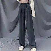 High-Waist Wide-Leg Dress Pants Lengthen - Black - M