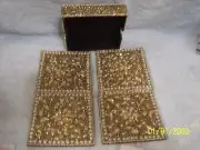 Set Of 4 Gold Faux Jeweled Drink Coasters With Gold Holder New