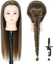 26" Mannequin Head with Hair Synthetic Fiber Training Head Cosmetology Doll Head for Styling Hairdresser Manikin Head for Cutting Braiding Practice with Clamp