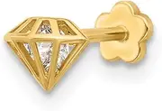 [JewelryWeb] 14ct Solid Yellow Gold 18 Gauge Polished CZ 3d Diamond Shaped Cartilage Body Jewelry 11.25mm Long