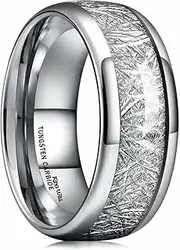 [King Will] METEOR 8mm Silver Meteorite Tungsten Carbide Wedding Ring for Men Domed blue Carbon Fiber Inlay Engagement Wedding Band Comfort Fit