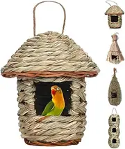 Qttie Hand-Woven Teardrop Shaped Eco-Friendly Birds Cages Nest Roosting,Grass Bird Hut,Hanging Bird House,Cozy Resting Place,100% Natural Fiber,Provides shelter from Cold Weather (Treehouse Shape)