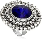 [Generic] Vintage Ethnic Diamond Ring Boho Big Round Gemstone Ring Round Ring for Women Girls Adjustable Chic Rhinestone Band Ring for Wedding Women Brides
