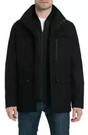MICHAEL KORS Genoa Dark Navy Blue Wool Zip Front Short Coat sz M NWT $295