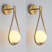 LED Golden Indoor Wall Lamp for Living Room E27 Vintage Wall Sconces Lamp Creative Drop Shaped Glass Metal Industrial Retro Gold Wall Light for Dining Room Bedroom Study Hallway Stairs (2 Packs)
