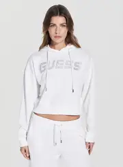 GUESS White Primula Active Hoodie Sweatshirt Size: XL, Cotton