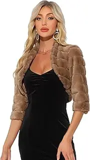 [Allegra K] Women's Cropped Jacket for Dress Open Front Bolero Faux Fur Shrug