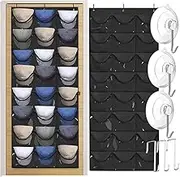 Over The Door Hat Rack - Hat Rack for Baseball Caps 24 Large Mesh Pockets|Door Hanging Cap Holder|Durable Cap Storage Bag Hanger Grey (Black)