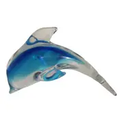 Glass 13.5cm Dolphin Home Decorative Paperweight Tabletop Ornament Blue Stripe